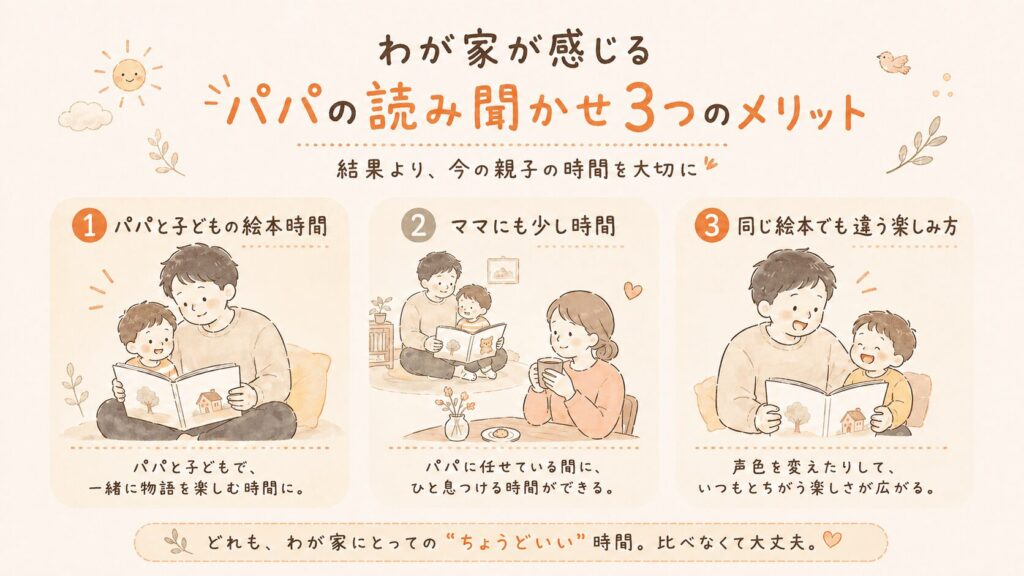 パパの読み聞かせ三つのメリットの画像